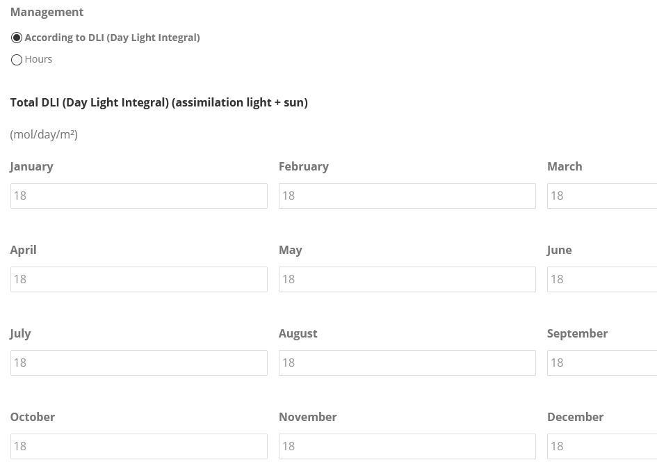 Assimilation lighting system DLI parameters